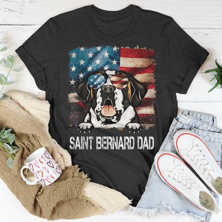 Saint Bernard Dad American Flag 4Th Of July Dog Fathers Day Gift For Mens Unisex T-Shirt Unique Gifts