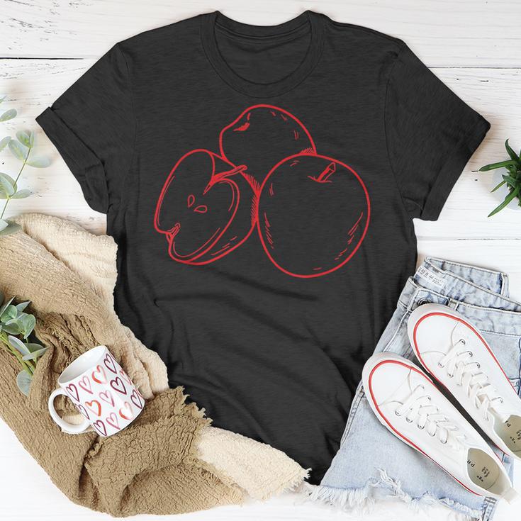 Schwarzes T-Shirt mit Rotem Apfel-Design, Kreatives Obst Motiv Tee Lustige Geschenke