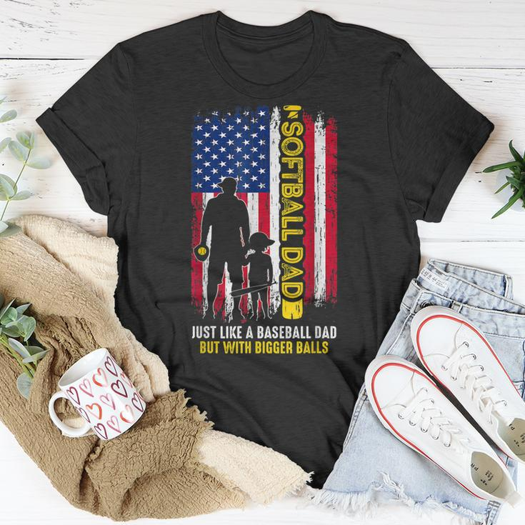 Softball Dad Like A Baseball Dad Usa Flag Fathers Day Unisex T-Shirt Unique Gifts