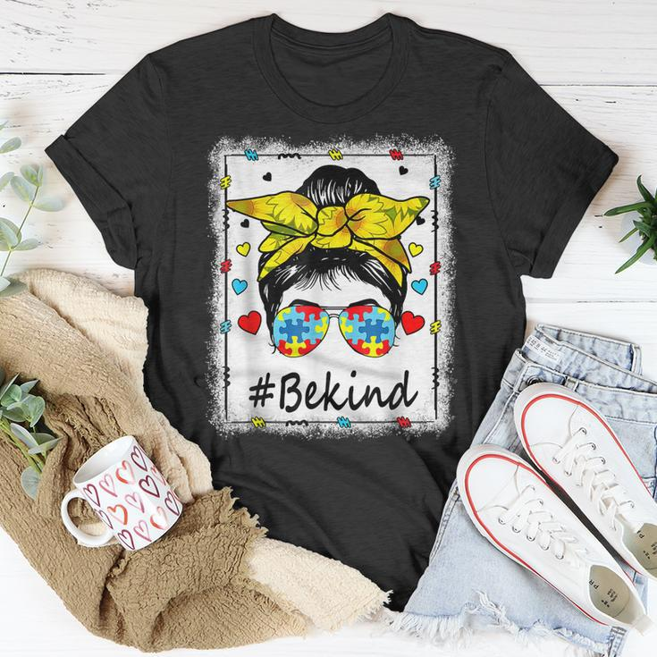 Sunflower Be Kind Girls - Autism Awareness Messy Bun Unisex T-Shirt Unique Gifts