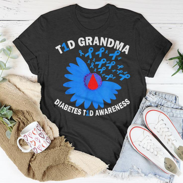 T1d Grandma Diabetes Awareness Type 1 Cure Blue Ribbon Gift Unisex T-Shirt Unique Gifts