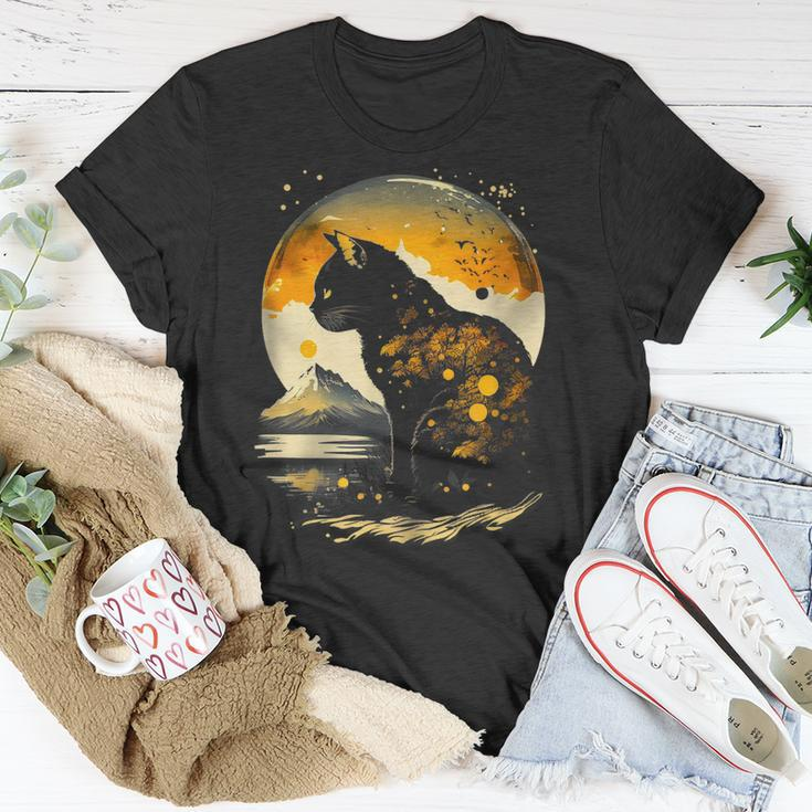The Moon The Night & Black Cat Love Cat Mom Cat Dad Vintage Unisex T-Shirt Unique Gifts