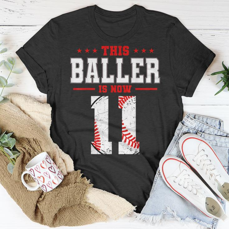 This Baller Is Now 11 Birthday Baseball Theme Bday Party Unisex T-Shirt Unique Gifts