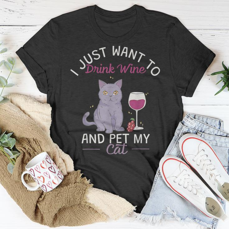 Trinke Wein Und Streichle Meine Katze T-Shirt Lustige Geschenke