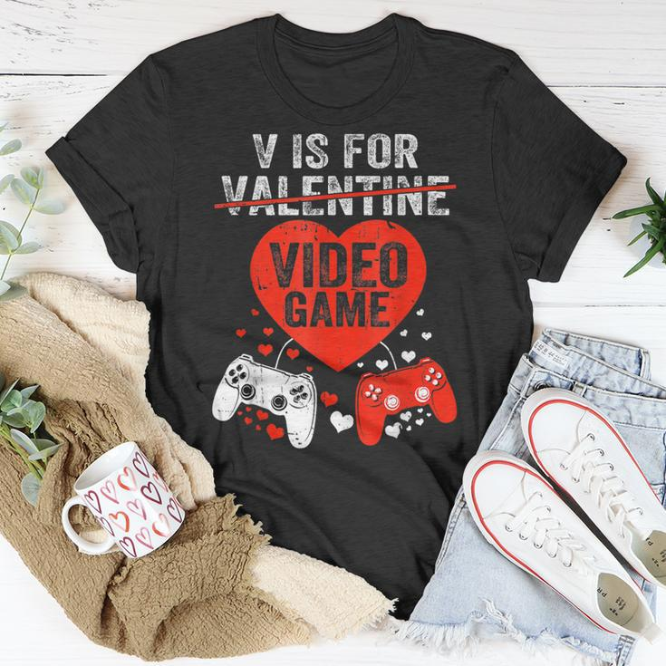 V Is For Video Games Valentines Day Love Gamer Boy Men T-Shirt Funny Gifts