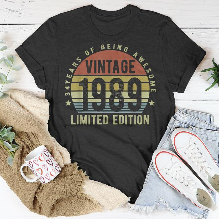 Vintage 1989 Limited Edition 34 Year Old 34Th Birthday T-Shirt Funny Gifts