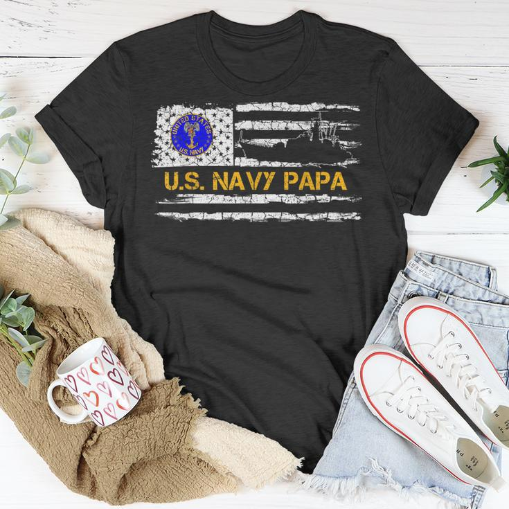 Vintage American Flag Proud Us Navy Papa Veteran Military Unisex T-Shirt Unique Gifts