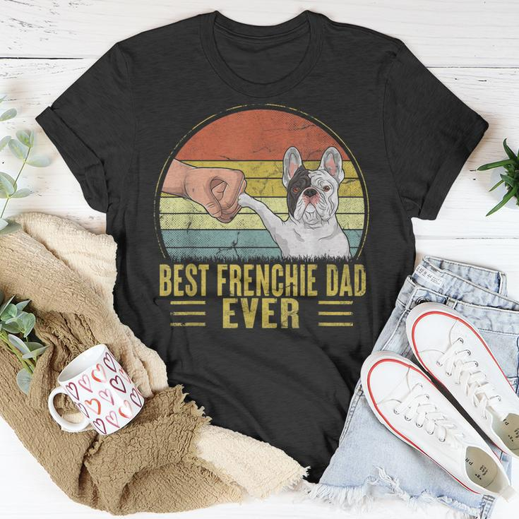 Vintage Best Frenchie Dad Ever Fist Bump French Bulldog Dad Gift For Mens Unisex T-Shirt Funny Gifts