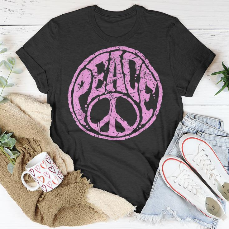 Vintage Pink Peace Sign 60S 70S Hippie Retro Peace Symbol Unisex T-Shirt Unique Gifts