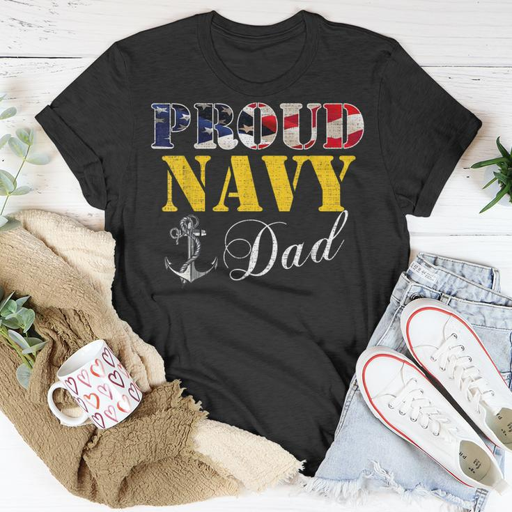 Vintage Proud Navy With American Flag For Dad T-Shirt Funny Gifts