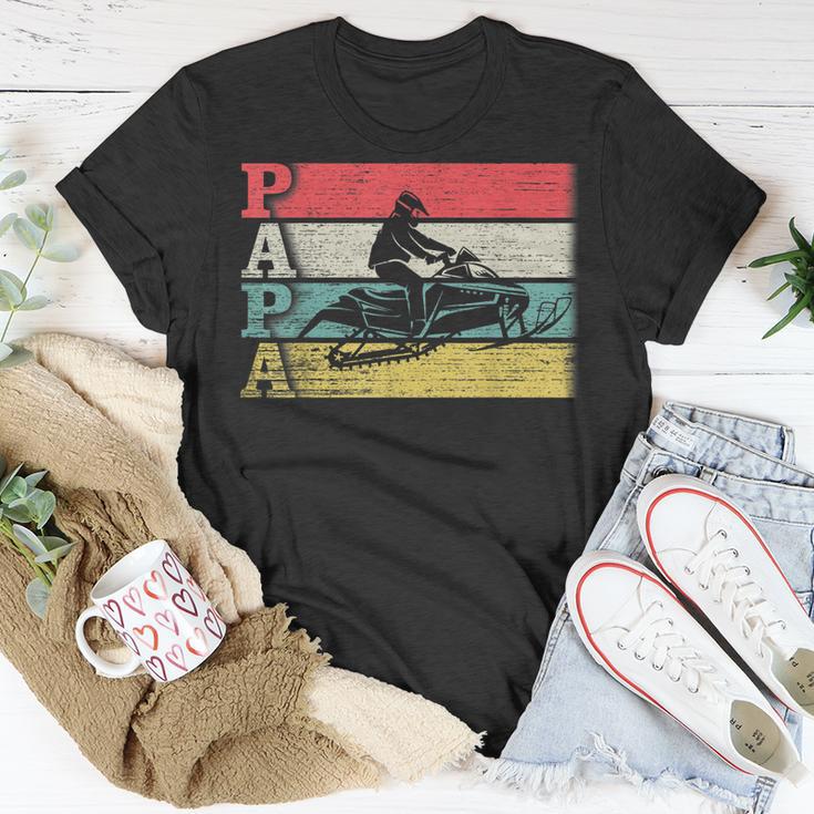 Vintage Retro Snowmobile Papa Snowmobiling Silhouette T-Shirt Funny Gifts