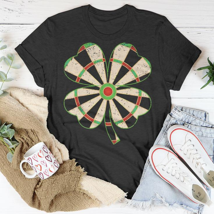 Vintage Shamrock Leaf Lucky Darts St Patricks Day Unisex T-Shirt Funny Gifts