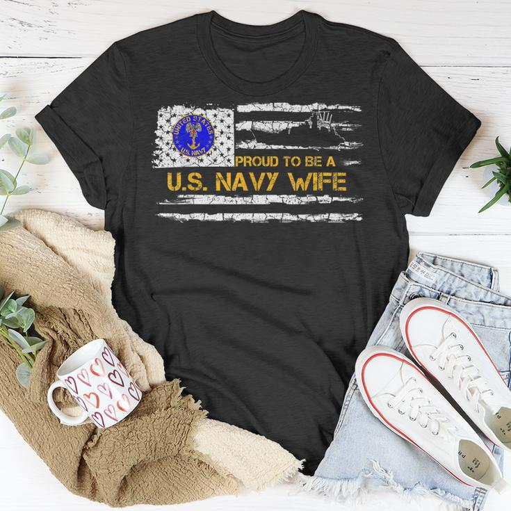 Vintage Usa American Flag Proud To Be Us Navy Military Wife Unisex T-Shirt Unique Gifts