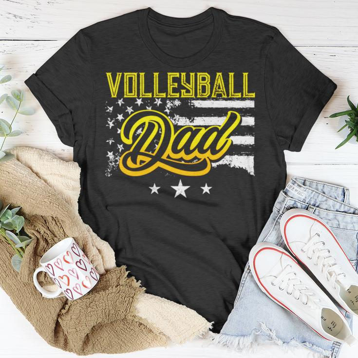 Volleyball Dad American Flag Unisex T-Shirt Unique Gifts
