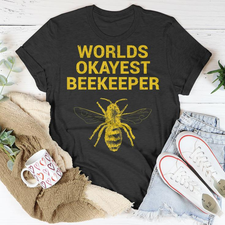 Worlds Okayest Beekeeper Beekeeping Dad T-Shirt Funny Gifts