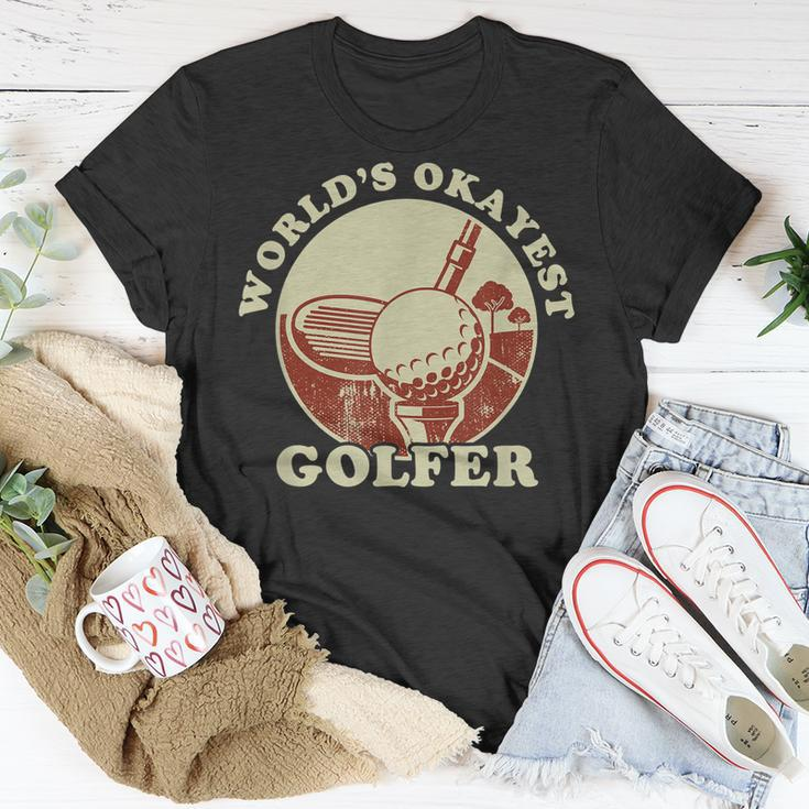 Worlds Okayest Golfer Retro Vintage Golf Player Husband Dad T-Shirt Funny Gifts