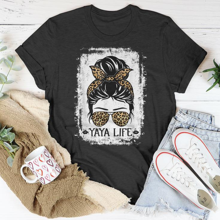 Yaya Life Women Messy Bun Leopard Decor Grandma Unisex T-Shirt Unique Gifts