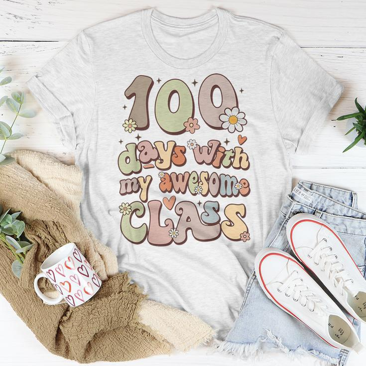 100 Days With My Awesome Class Retro Teacher Women Girls T-Shirt Funny Gifts