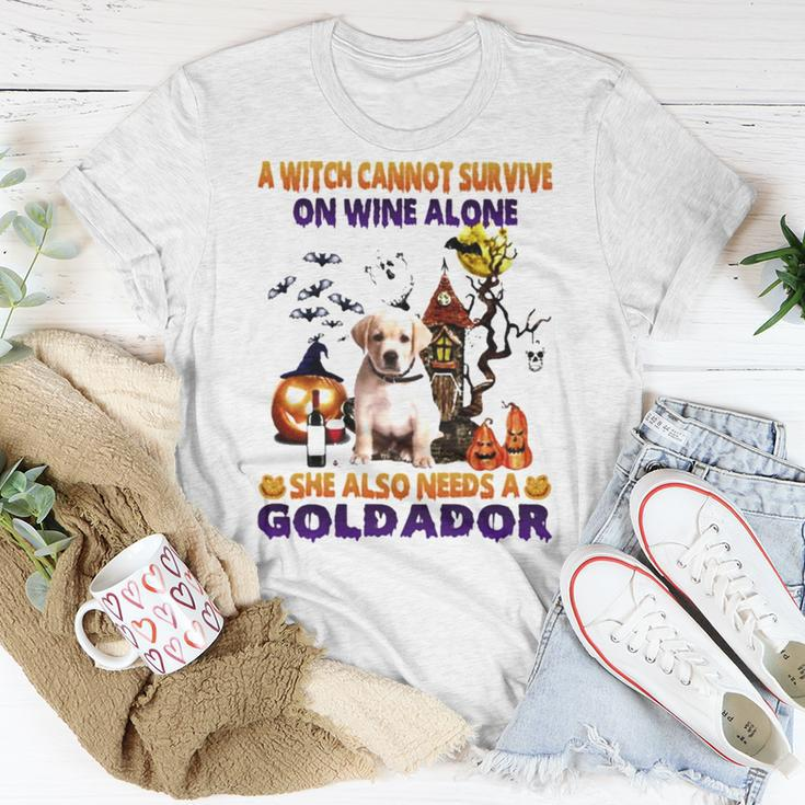 A Witch Cannot Survive On Wine Alone She Also Needs A Yellow Goldador Halloween Unisex T-Shirt Unique Gifts
