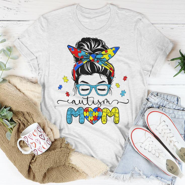 Autism Mom Messy Bun Sunglasses Bandana Autism Awareness Unisex T-Shirt Unique Gifts