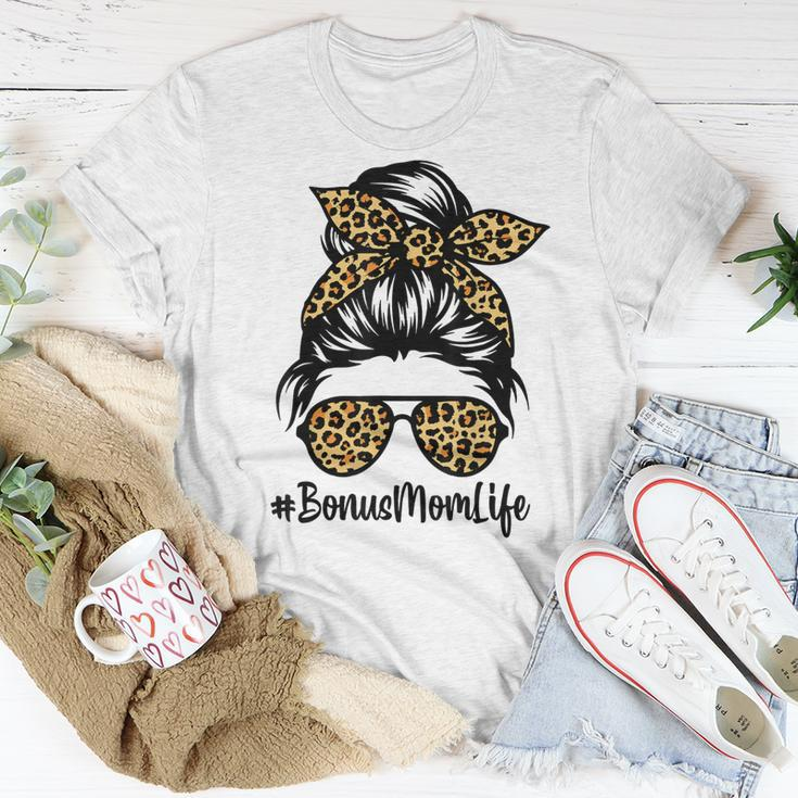 Bonus Mom Life Leopard Messy Bun Stepmom Mothers Day Unisex T-Shirt Unique Gifts