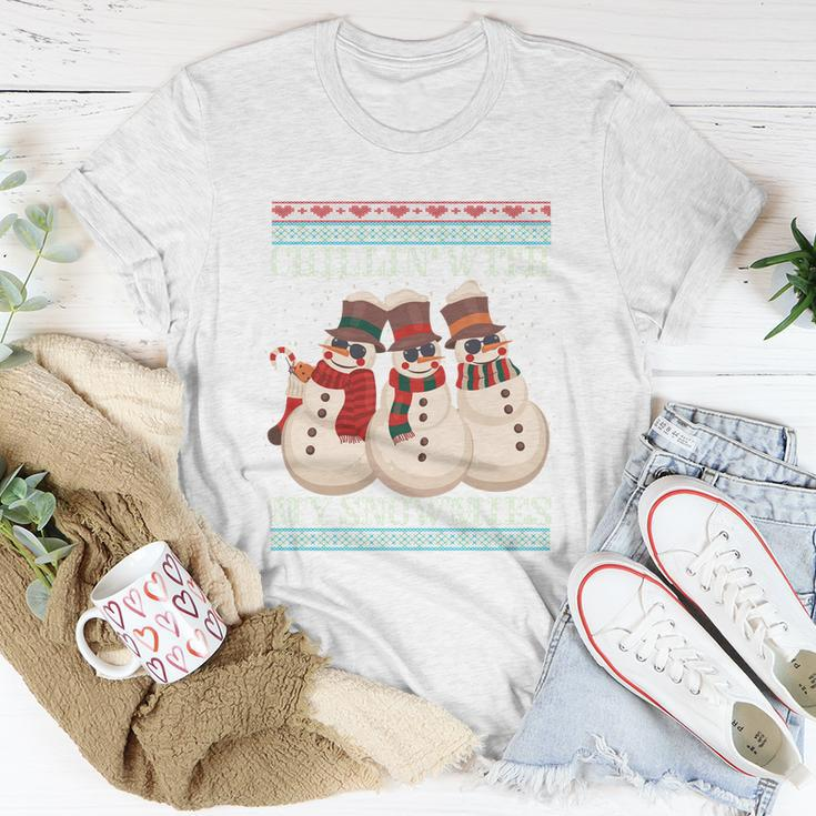 Chillin With My Snowmies Ugly Christmas Snowman Funny Gift Black Unisex T-Shirt Unique Gifts