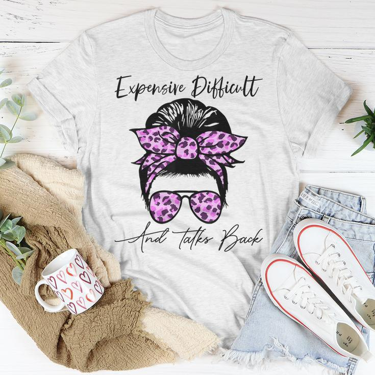 Expensive Difficult And Talks Back Messy Bun Leopard Pattern Unisex T-Shirt Unique Gifts