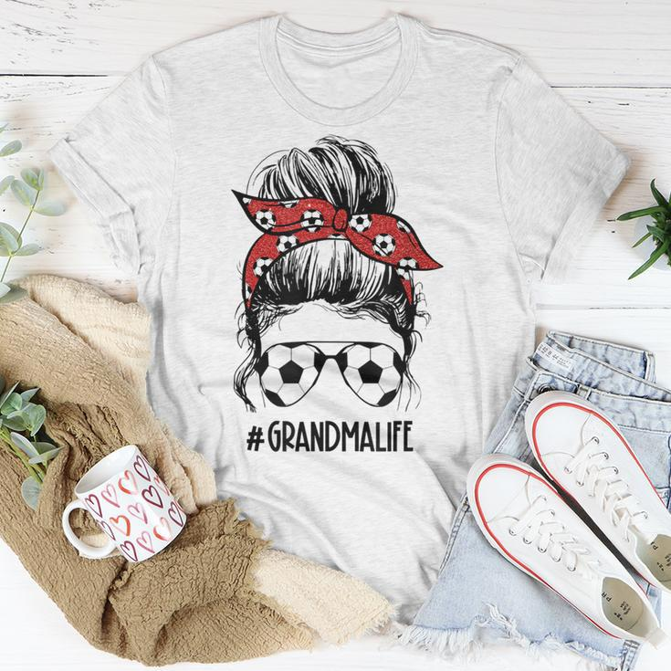 Grandma Life Soccer Messy Bun Funny Grandma Mothers Day Unisex T-Shirt Unique Gifts