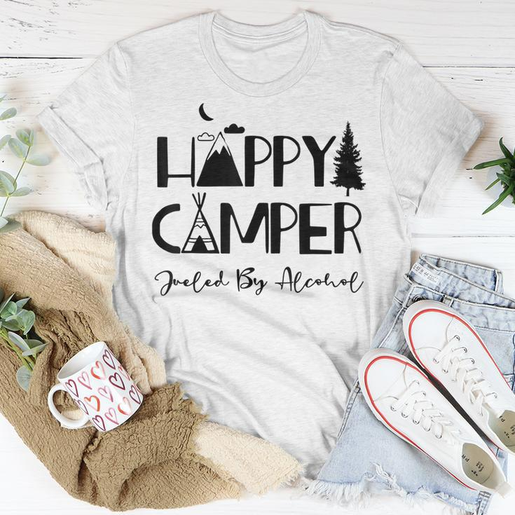 Happy Camper Fueled By Alcohol Funny Drinking Party Camping Unisex T-Shirt Unique Gifts