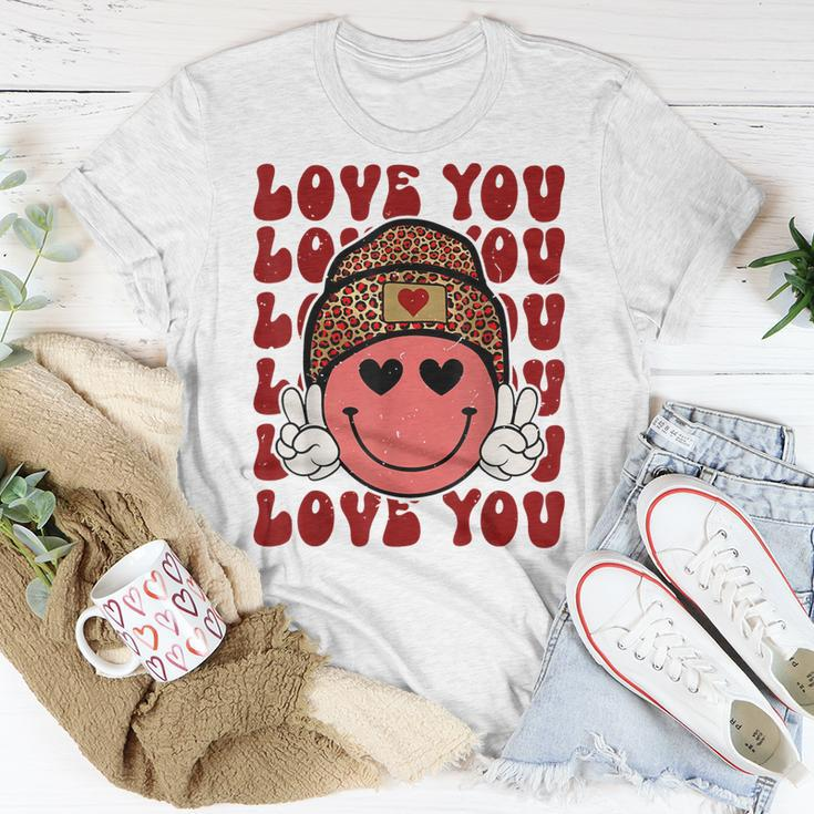 Hippie Smiling Face Wearing Beanie Hat Love You Valentine T-Shirt Funny Gifts