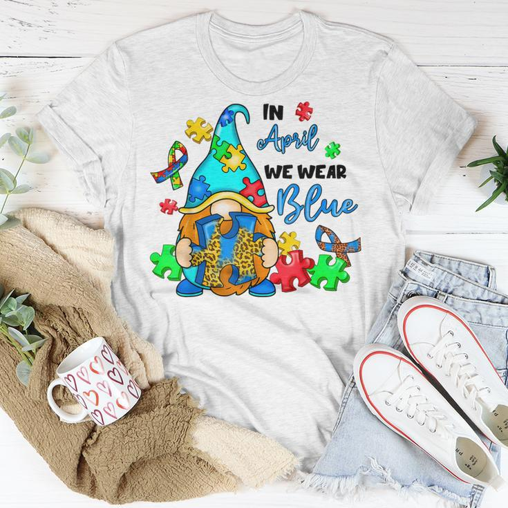 In April We Wear Blue Gnome Autism Awareness Month Unisex T-Shirt Unique Gifts