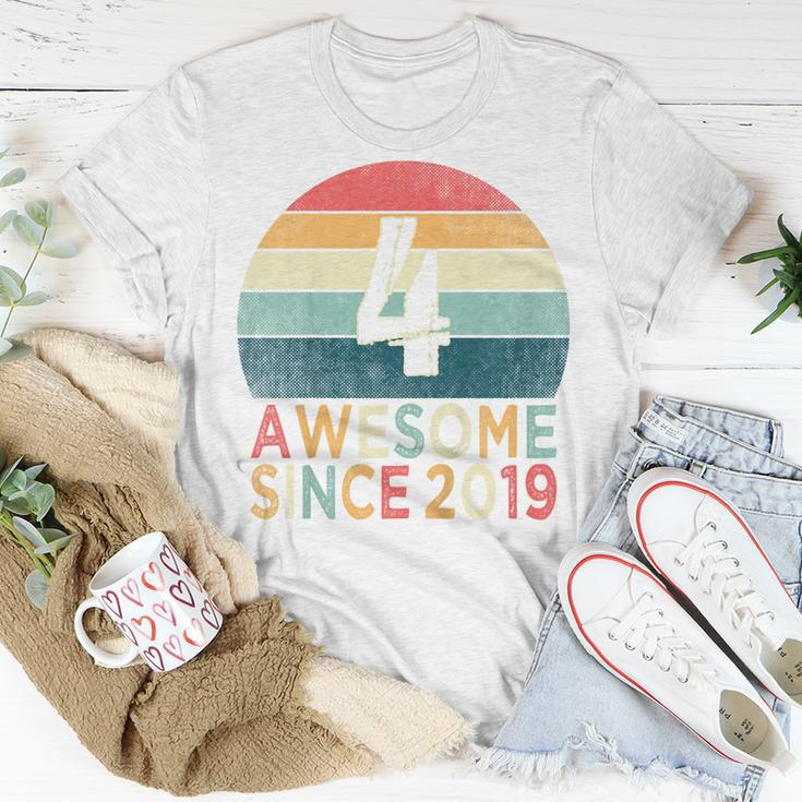 Kids 4Th Birthday Vintage Retro 4 Years Old Awesome Since 2019 Unisex T-Shirt Unique Gifts