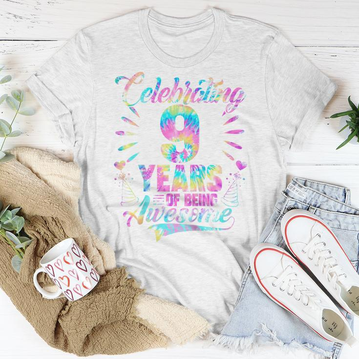 Kids Celebrating 9 Year Of Being Awesome With Tie-Dye Graphic Unisex T-Shirt Unique Gifts