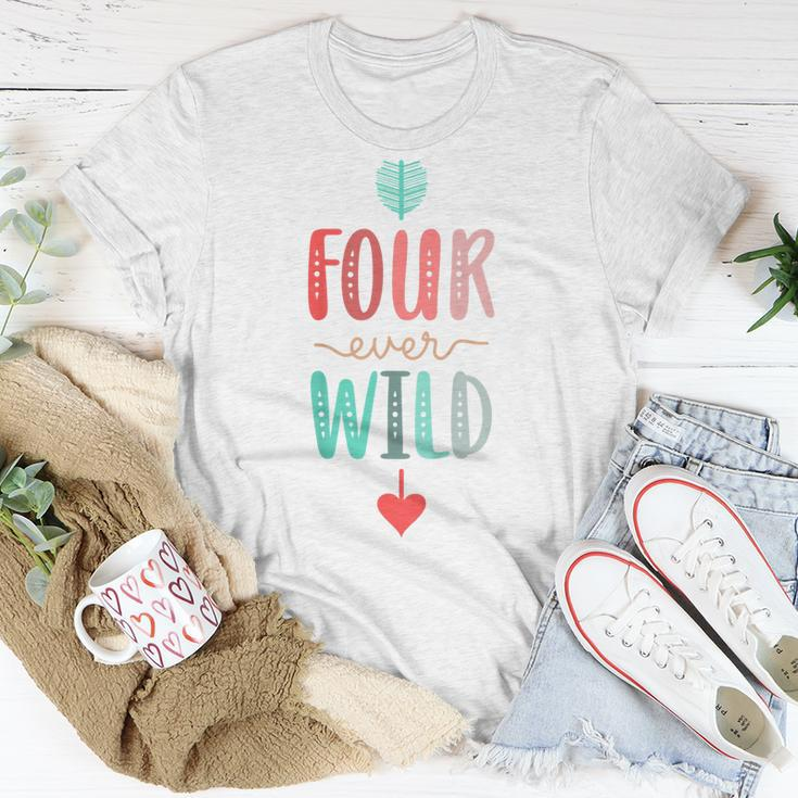 Kids Four Ever Wild 4Th Birthday Girl Gift 4 Year Old Unisex T-Shirt Unique Gifts
