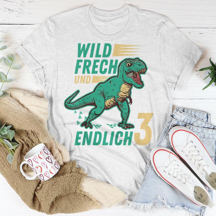 Kindergeburtstag Dino T-Shirt - Wild, Frech & 3 Jahre Alt Lustige Geschenke