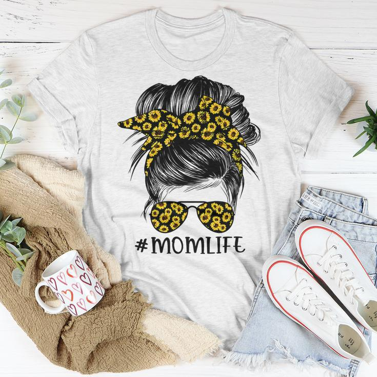 Mother Sunflowers Mom Life Messy Bun Hair Sunglasses Mothers Day Mom Unisex T-Shirt Unique Gifts