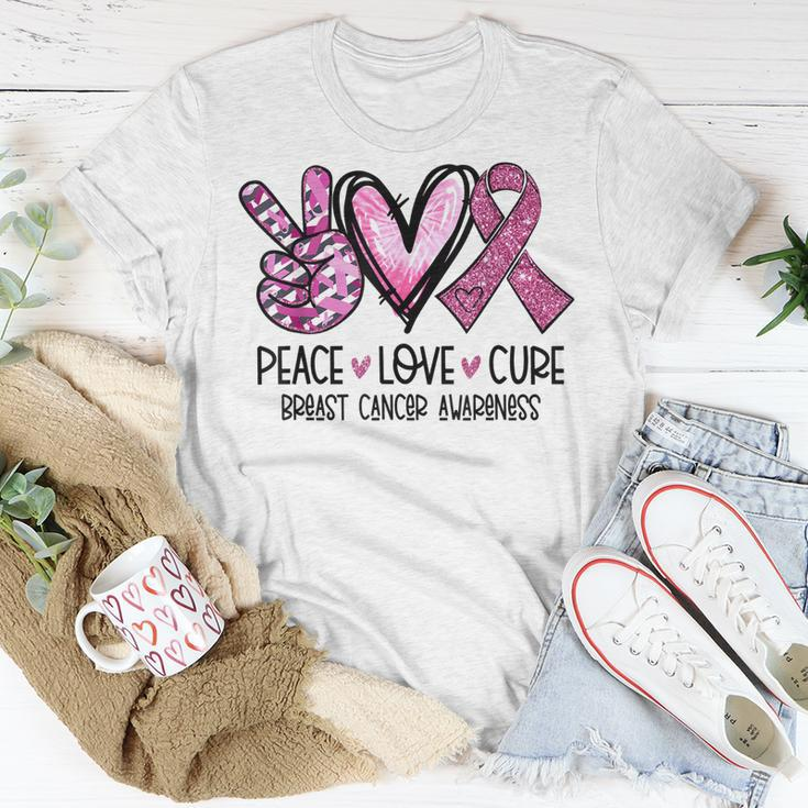 Peace Love Cure Pink Ribbon Cancer Breast Awareness T-Shirt Funny Gifts