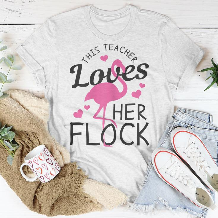 Teacher Flamingo This Teacher Loves Her Flock Funny Gift Gift For Womens Unisex T-Shirt Unique Gifts