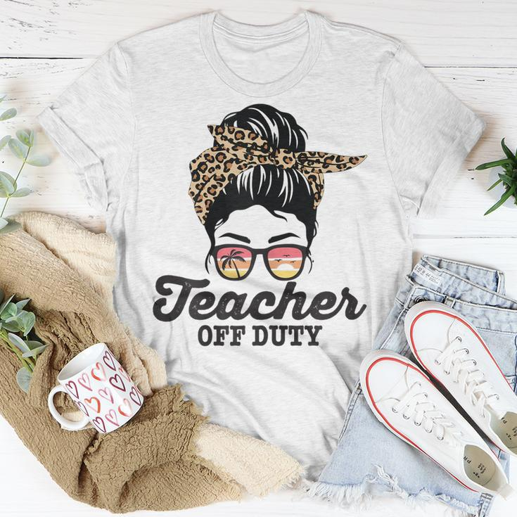 Teacher Off Duty Leopard Messy Bun Glasses Gift For Womens Unisex T-Shirt Unique Gifts