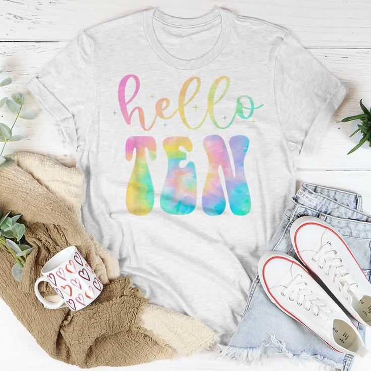 Tie Dye Hello Ten 10 Year Old 10Th Birthday Girl Age 10 Bday Unisex T-Shirt Unique Gifts