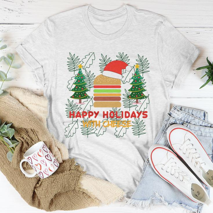 Ugly Christmas Sweater Burger Happy Holidays With Cheese V17 Unisex T-Shirt Unique Gifts
