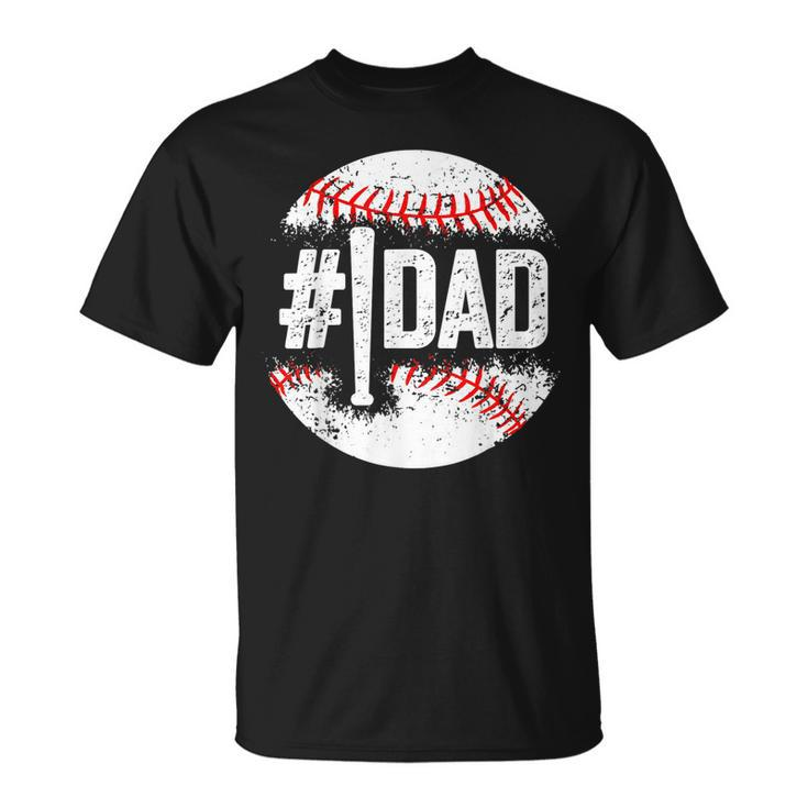 1 Dad Baseball Number One Daddy Son Fathers Day T-shirt