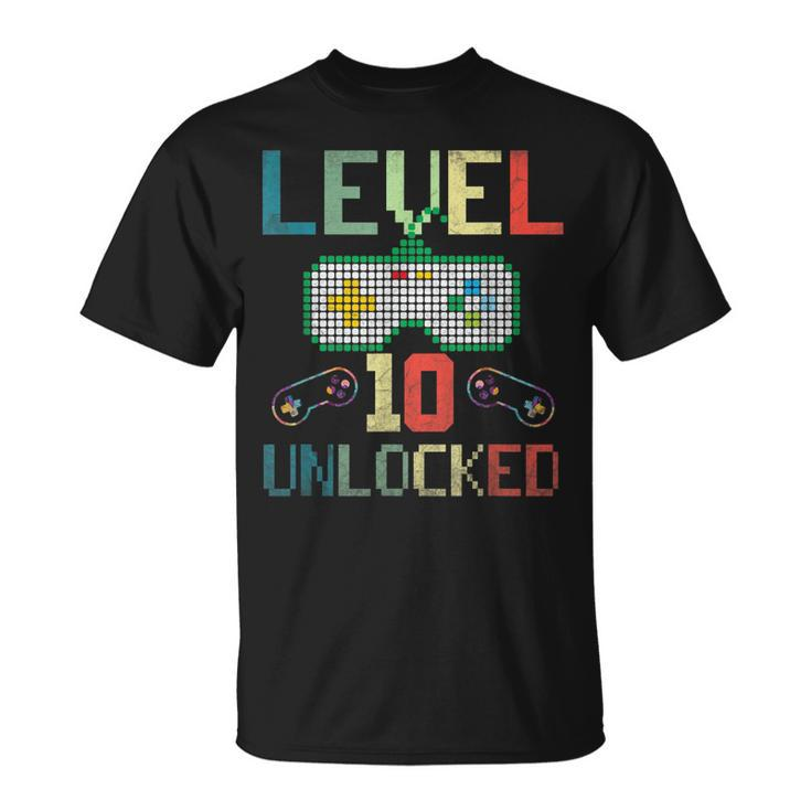 10 Year Old Level 10 Unlocked 10Th Birthday Boy Gaming T-shirt