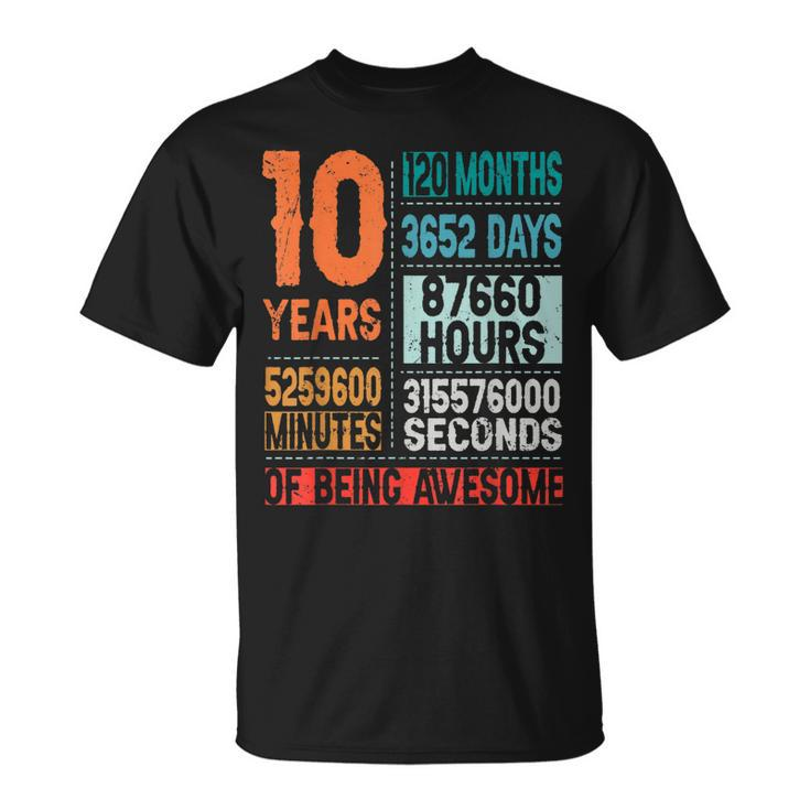 10 Years 120 Months Of Being Awesome 10Th Birthday Countdown T-Shirt