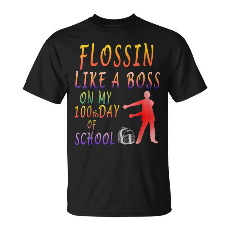 100 Day Of School Flossin Like A Boss Teacher Kids T-shirt