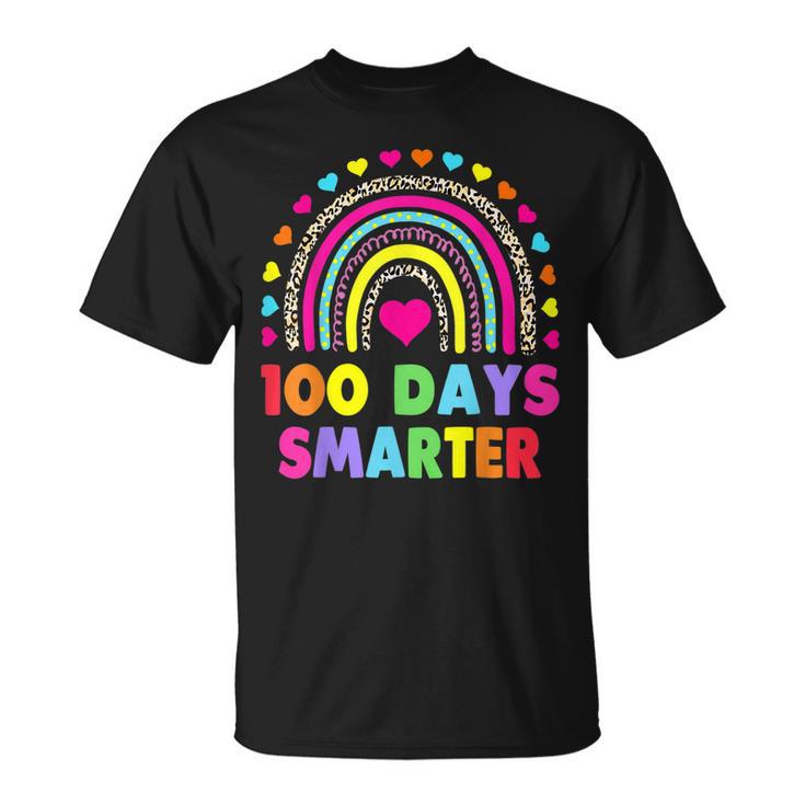 100 Days Smarter Happy 100Th Day Of School Rainbow Leopard V10T-shirt ...
