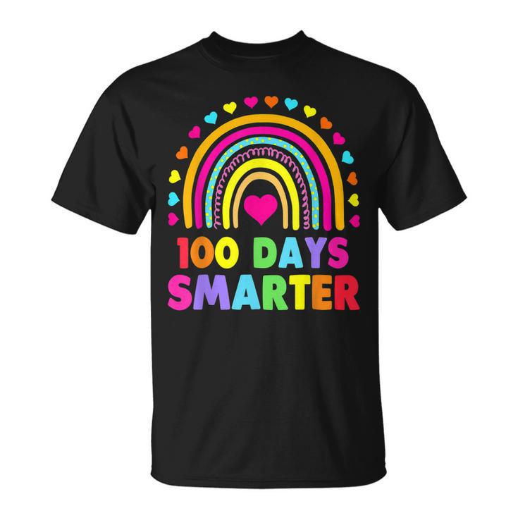 100Th Day Of School Teacher 100 Days Smarter Rainbow V16T-shirt - Seseable