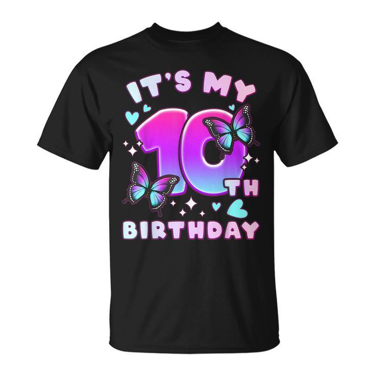 10Th Birthday Girl 10 Years Butterflies And Number 10  Unisex T-Shirt