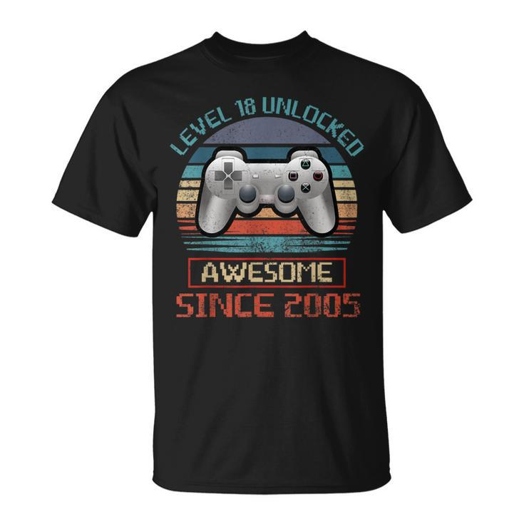 18 Years Level 18 Unlocked Awesome Since 2005 18Th Birthday T-shirt
