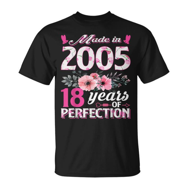 18 Years Old Made In 2005 Floral 18Th Birthday T-shirt